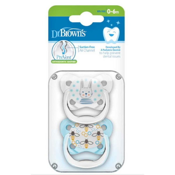Dr. Brown's Prevent Orthodontic Soother 0-6m (PV 12402) 2 copë - Transparente - Blu e Çelët