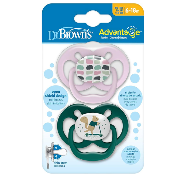 Dr. Brown's Advantage Silicone Soother 6-18m (PA22002) 2 copë - Rozë-Jeshile