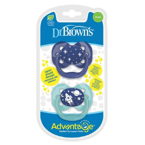 Dr. Brown's Advantage Silicone Soother 0-6m 2 copë - Blu-Veraman