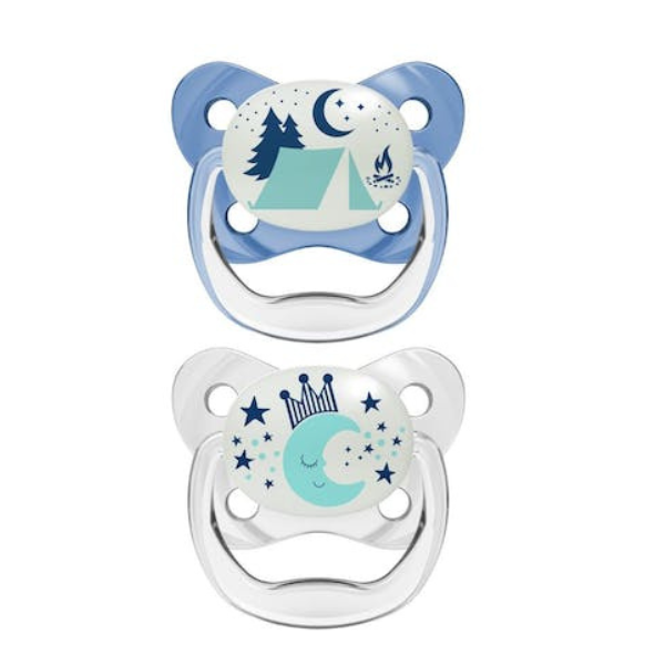 Dr. Brown's Prevent Glow-in-the-Dark Silicone Soother 6-18m (PV22007) 2 copë - Blu-Transparente