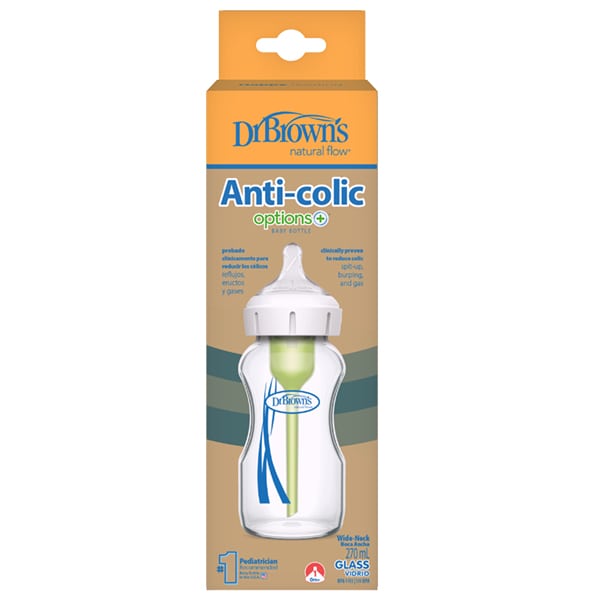 Dr. Brown's Anti-colic Options+ WB 91740 Wide Neck Glass Bottle & Silicone Nipple 270 ml
