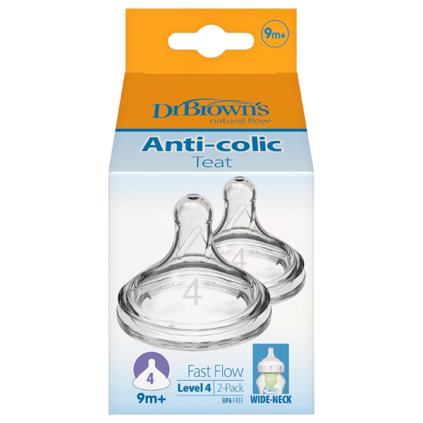 Dr. Brown's Silicone Teat for Wide Neck Bottle 9m+ Level 4 (4201) 2 copë