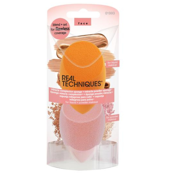 Real Techniques Miracle Complexion Sponge & Miracle Powder Sponge Set 2 copë - Portokalli-Rozë