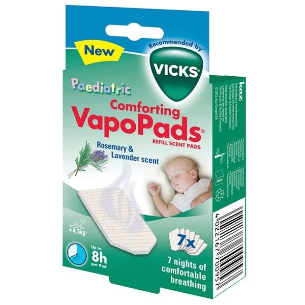 Vicks Pediatric Comforting Vapo Pads Rosemary & Lavender Scent Tablets for Infants 3m+ & Children 7 tableta
