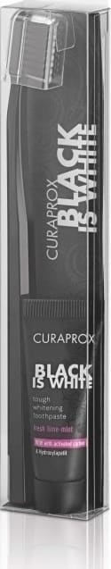 Curaprox Black is White Pack with Black is White Toothbrush, 1pc & Black is White Tough Whitening Toothpaste, 8ml 1 set