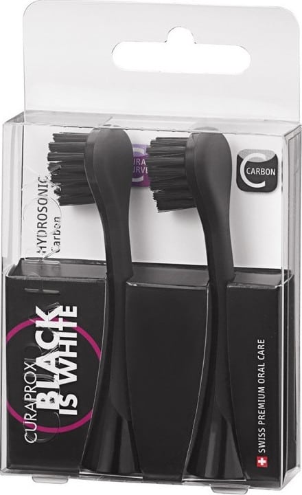 Curaprox Black Is White Hydrosonic Carbon Replacement Brush Heads 2 copë