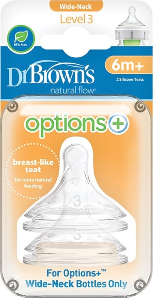 Dr. Brown's Silicone Teat for Wide Neck Bottle 6m+ Level 3 (3201) 2 copë