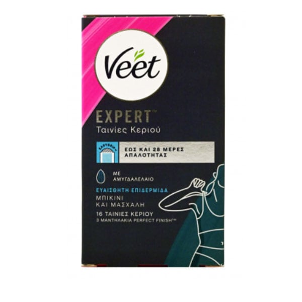 Veet Expert Hair Removal Cold Wax Strips Bikini & Armpit for Sensitive Skin 16 copë