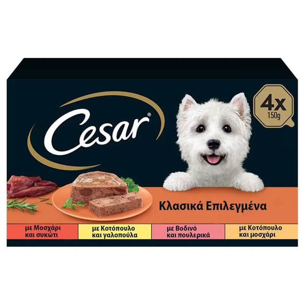 Cesar Wet Food Classics Selected with Veal & Liver / Chicken & Turkey / Beef & Poultry / Chicken & Veal for Small Dogs in Tray 4x150gr