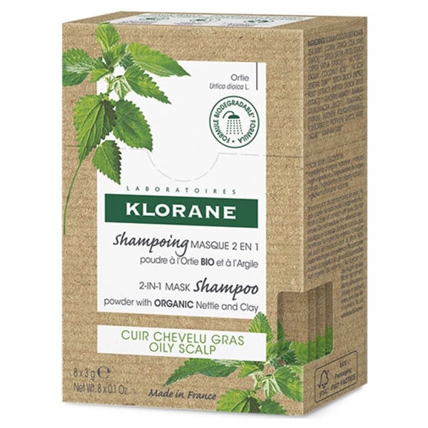 Klorane 2-in-1 Mask Shampoo with Organic Nettle & Clay for Oily Scalp 8x3g