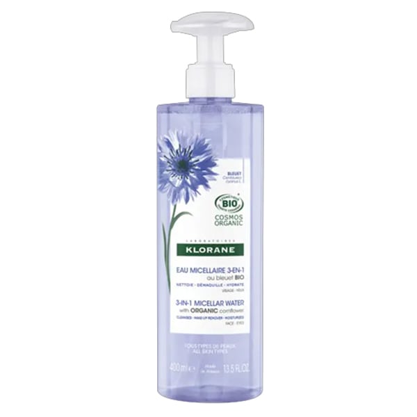 Klorane 3in1 Micellar Water Biphasic Waterproof Makeup Remover with Organic Blue Bluet 400 ml