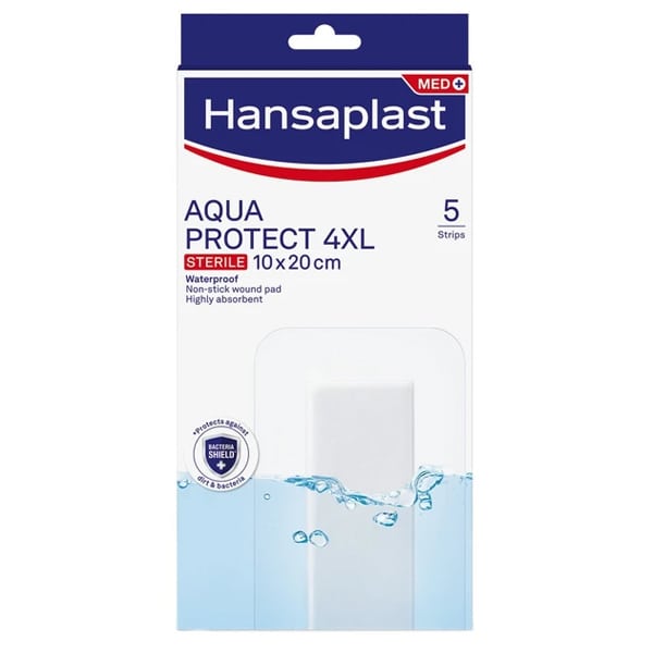 Hansaplast Aqua Protect 4XL Sterile Waterproof Non-Stick Wound Pad (10 x 20cm) 5 copë