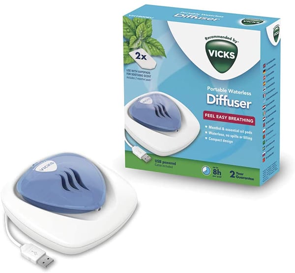Vicks Vapors Portable Waterless Diffuser with 2 Menthol Pads (VH1800EU) 1 set