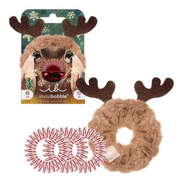 Invisibobble Red Nose Reindeer Holiday Gift Set with Sprunchie, 1pc & The Original Hair Spiral, 3pcs 1 set