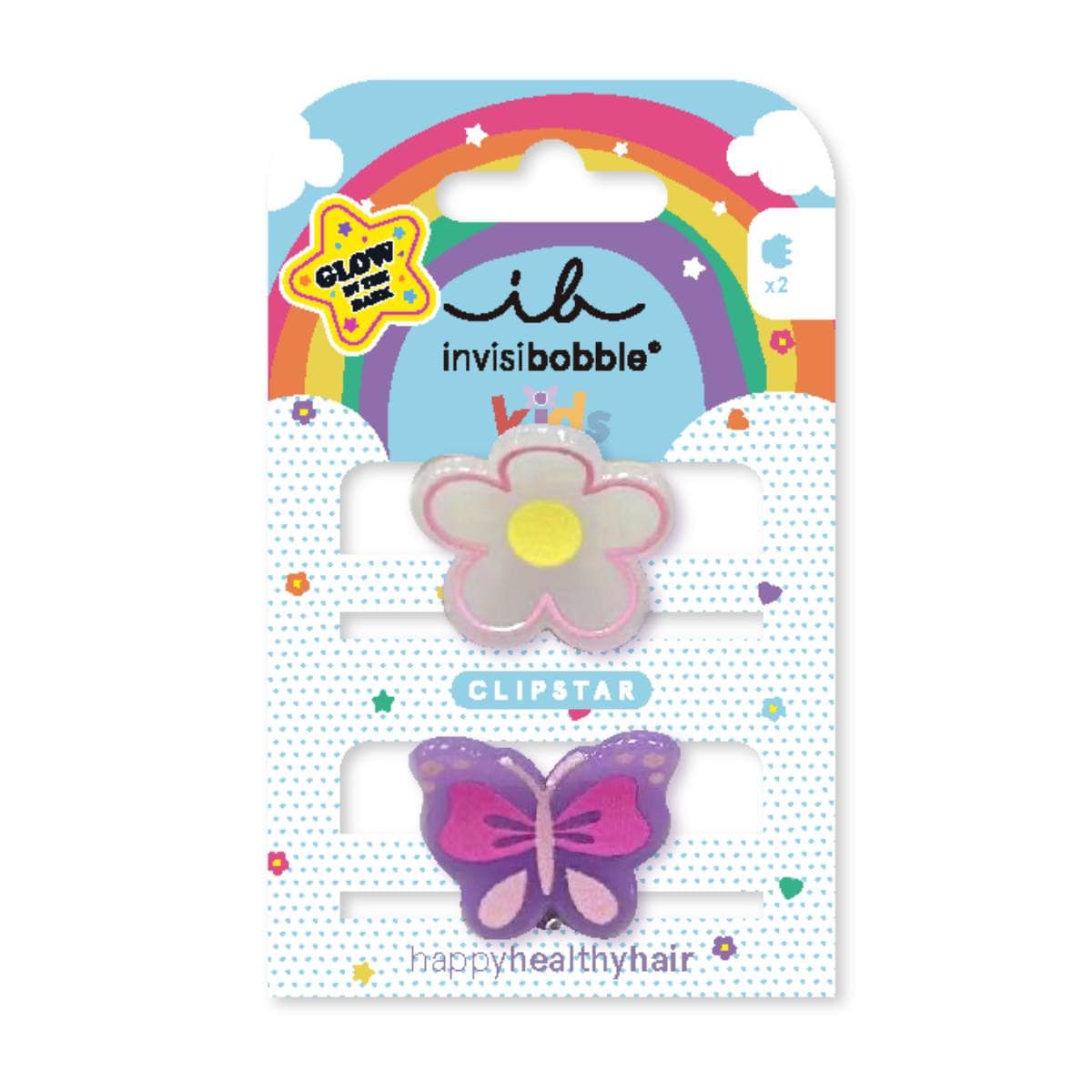 Invisibobble Clipstar Glow Kids Happy Flower Hair Clips 2 copë