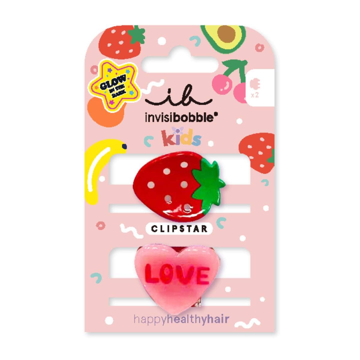 Invisibobble Clipstar Glow Frutti Strawberry Kids Hair Clips 2 copë