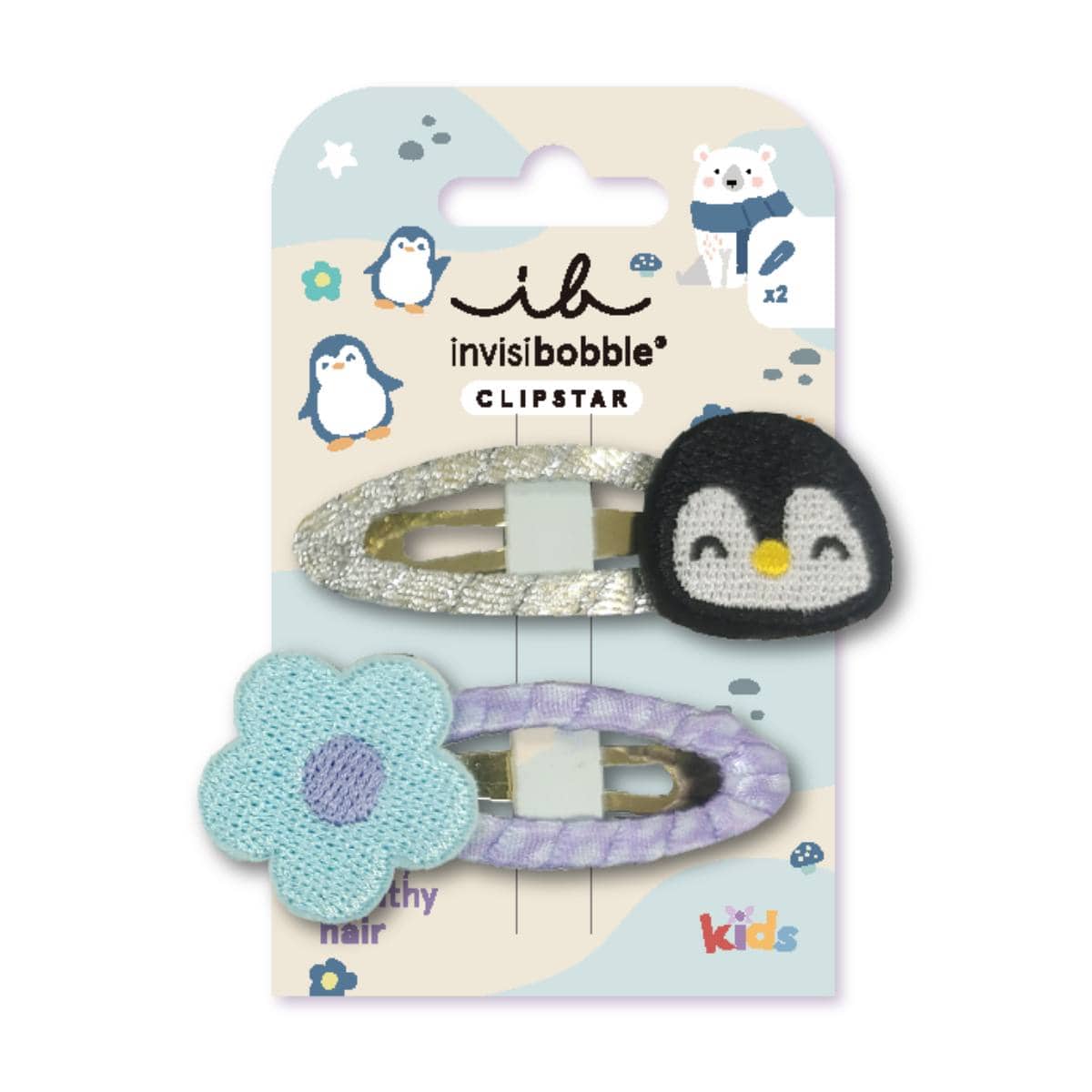 Invisibobble Snap Clip Polar Penguin Kids Hair Clips 2 copë