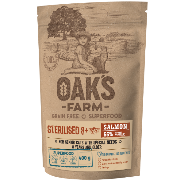 Oak's Farm Grain Free Superfood Sterilised Salmon for Cats 8y+ 400g