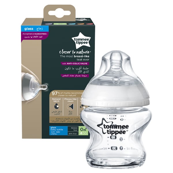 Tommee Tippee Closer to Nature Glass Baby Bottle Slow Flow 0m+ 150 ml