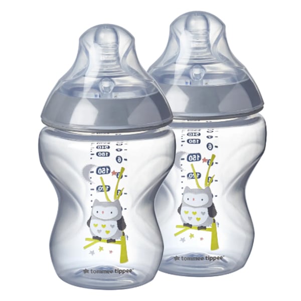 Tommee Tippee Bottles Closer to Nature Low Flow Bottle with Ollie the Owl Design 0m+ 2x260ml