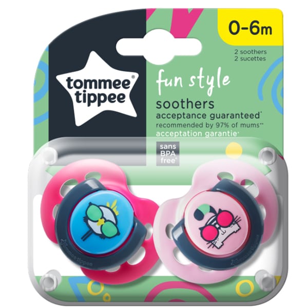 Tommee Tippee Fun Style Soothers 0-6m 2 copë - Fuksi-Rozë