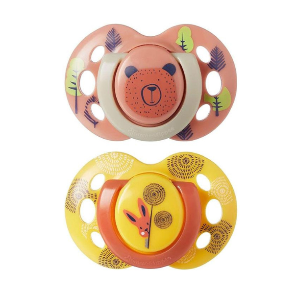 Tommee Tippee Fun Style Orthodontic Silicone Soother 6-18m 2 copë - Kafe-Verdhë