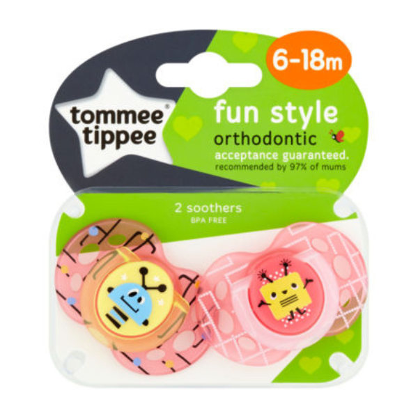 Tommee Tippee Fun Style Orthodontic Silicone Soother 6-18m 2 copë - Rozë Transparente