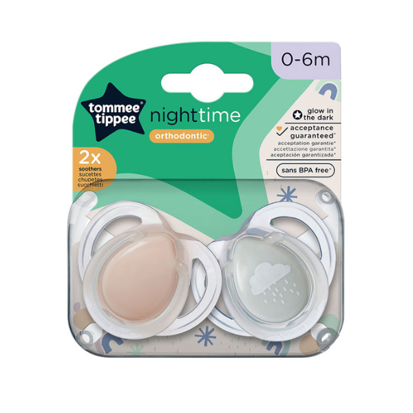 Tommee Tippee Night Time Orthodontic Soothers 0-6m 2 copë - Rozë-Gri