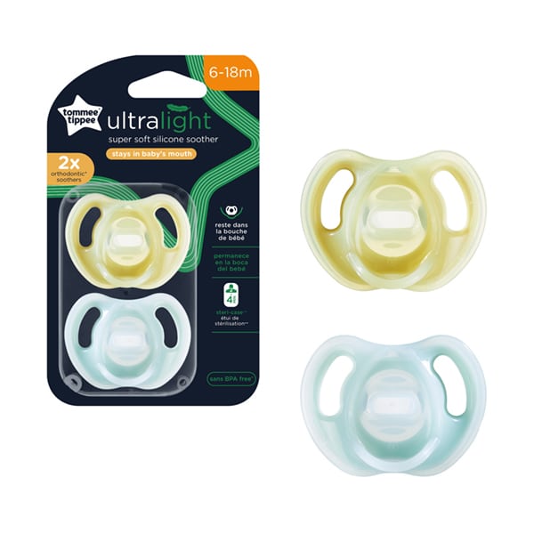 Tommee Tippee Ultra Light Silicone Pacifiers 6-18m 2 copë - E verdhë-Mente