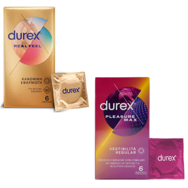 Durex Promo Pack with Real Feel Condoms, 6pcs & Pleasure Max Condoms with Dots & Ribs, 6pcs 1 set