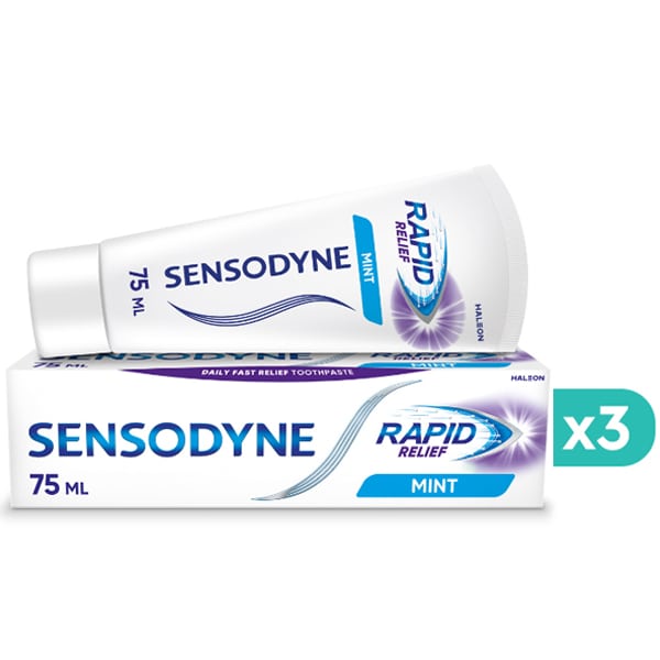 3x Sensodyne Rapid Relief Toothpaste for Sensitive Teeth 3x75ml