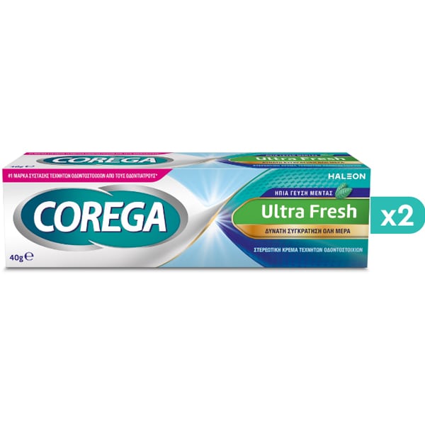 2x Corega Ultra Fresh Denture Adhesive Cream Mint Flavor 2x40g