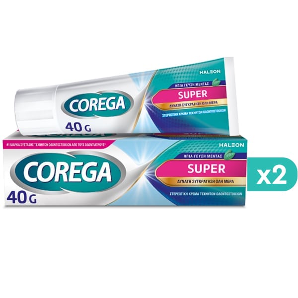 2x Corega Super Denture Adhesive Cream Mint Flavor 2x40g