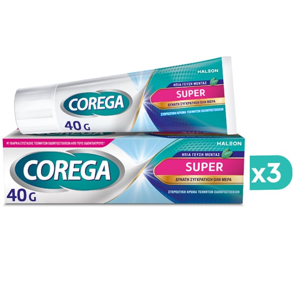 3x Corega Super Denture Adhesive Cream Mint Flavor 3x40g
