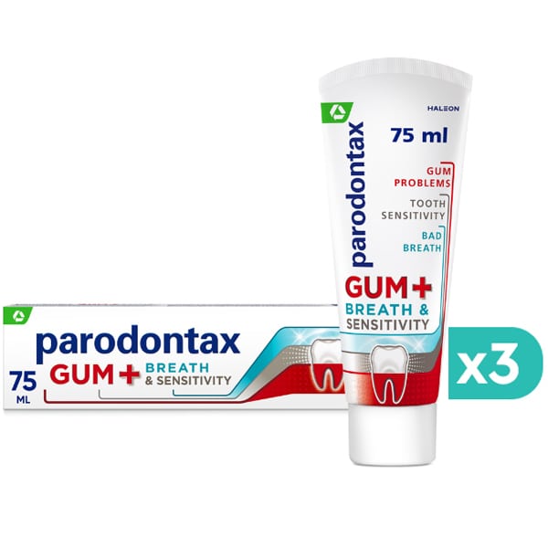 3x Parodontax Gum+ Breath & Sensitivity Toothpaste 3x75ml
