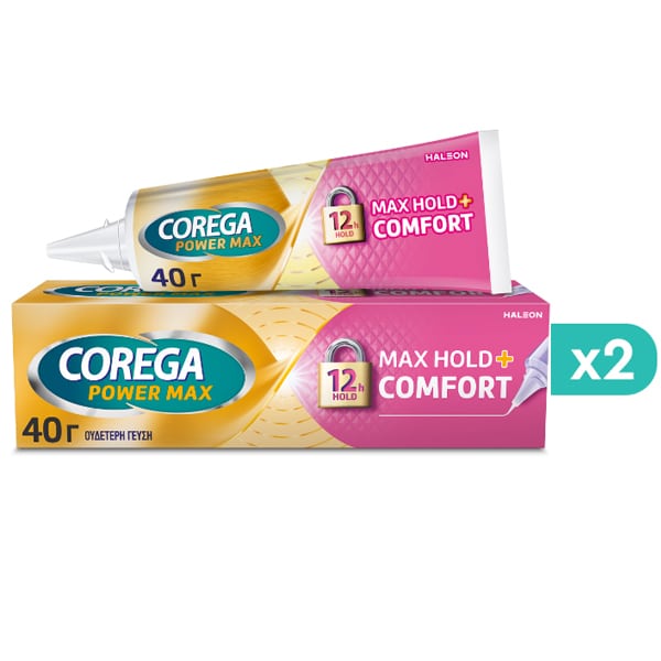 2x Corega Max Hold+Comfort Denture Adhesive Cream 2x40g