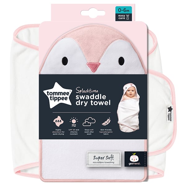 Tommee Tippee Splashtime Swaddle Dry Towel Percy The Penguin Girl 0-6m 1 copë