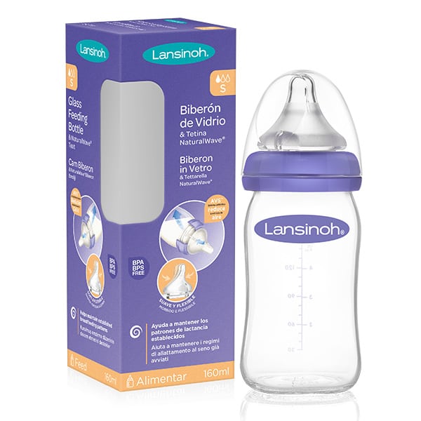 Lansinoh Glass Feeding Bottle with NaturalWave Teat 160 ml