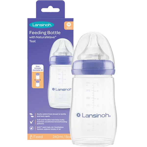 Lansinoh Feeding Bottle with Medium Flow Teat from 3+ Months 240 ml