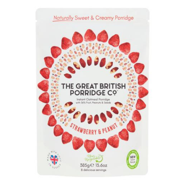 The Great British Porridge Strawberry & Peanut Butter Natural Instant Porridge 385gr