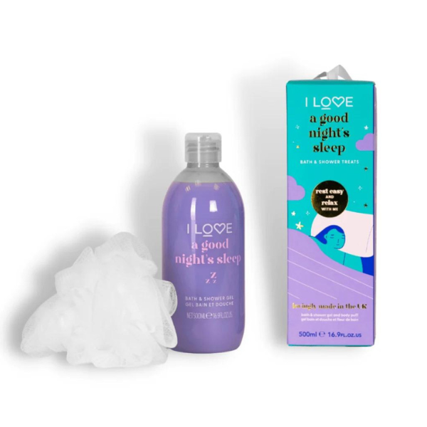 I Love A Good Night's Sleep Bath & Shower Treats with Shower Gel, 500ml & Body Puff 1 set