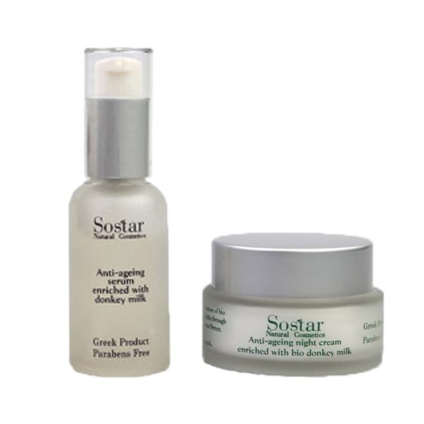 Sostar Promo Pack with Anti-Aging Night Cream with Organic Donkey Milk, 50ml & Anti-Aging Serum with Organic Donkey Milk, 30ml 1 set