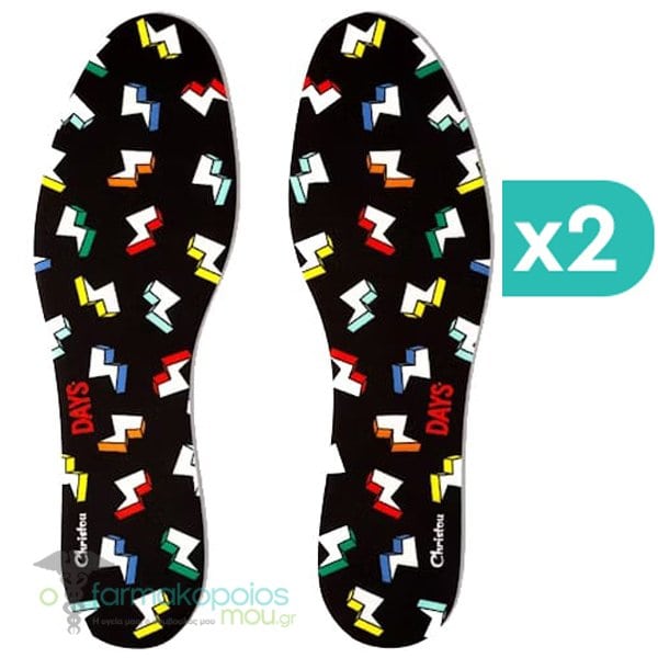 2x Christou Deodorizing Insoles Days Kids Fresh Thunderbolts Black No. 30-37 2x1 palë