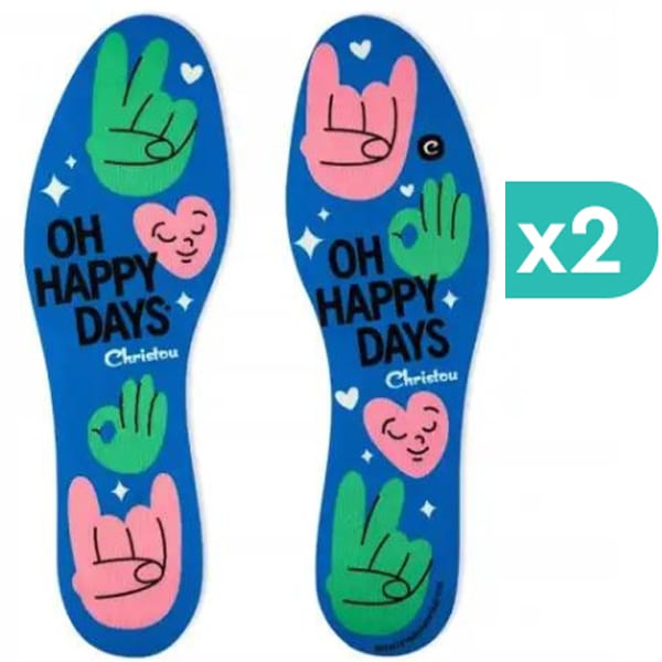 2x Christou Deodorizing Insoles Fresh Oh Happy Days Kids Blue No.23-29 2x1 palë
