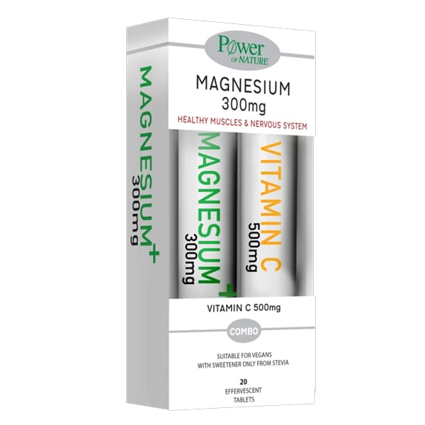 Power Health Promo Magnesium 300mg, 20eff.tabs & Free Vitamin C 500mg, 20eff.tabs 1 set