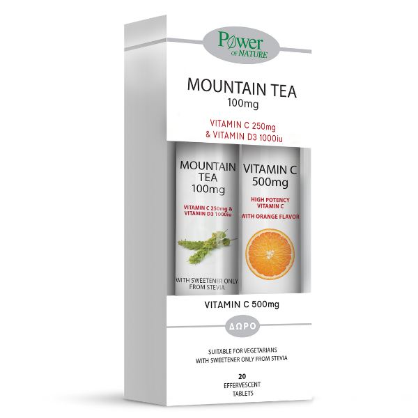 Power of Nature Mountain Tea 100mg, 20eff.tabs & Free Vitamin C 500mg, 20eff.tabs 1 set