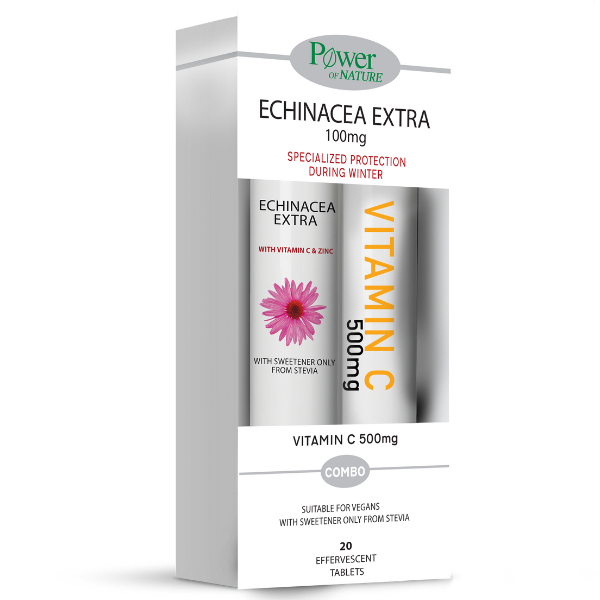 Power of Nature Promo Echinacea Extra 100mg, 20eff.tabs & Free Vitamin C 500mg, 20eff.tabs 1 set