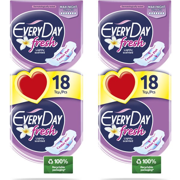EveryDay Fresh Value Pack Maxi Night Ultra Plus Sanitary Pads 2x18 copë