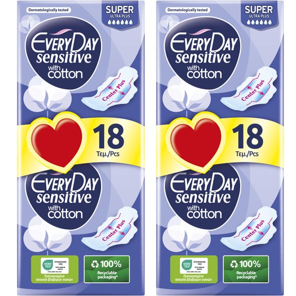 EveryDay Sensitive with Cotton Super Ultra Plus Pads (2x18pcs) 36 copë