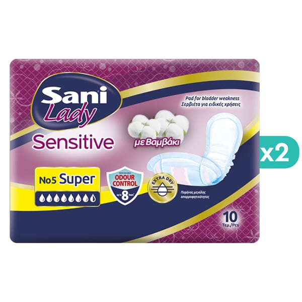 2x Sani Sensitive Lady Discreet Pads Super No.5 2 x 10 copë